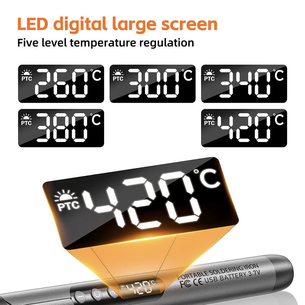 USB Electric Soldering Iron Kit LED Digital Mini Cordless Adjustable Temperature 300-450℃ Smart 1000mAh Iron Welding Solder Tool