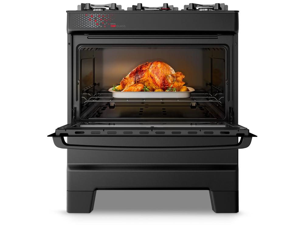 Fogão 5 Bocas Esmaltec Preto Mesa de Vidro Esmaltec Ideal Top Glass - Bivolt