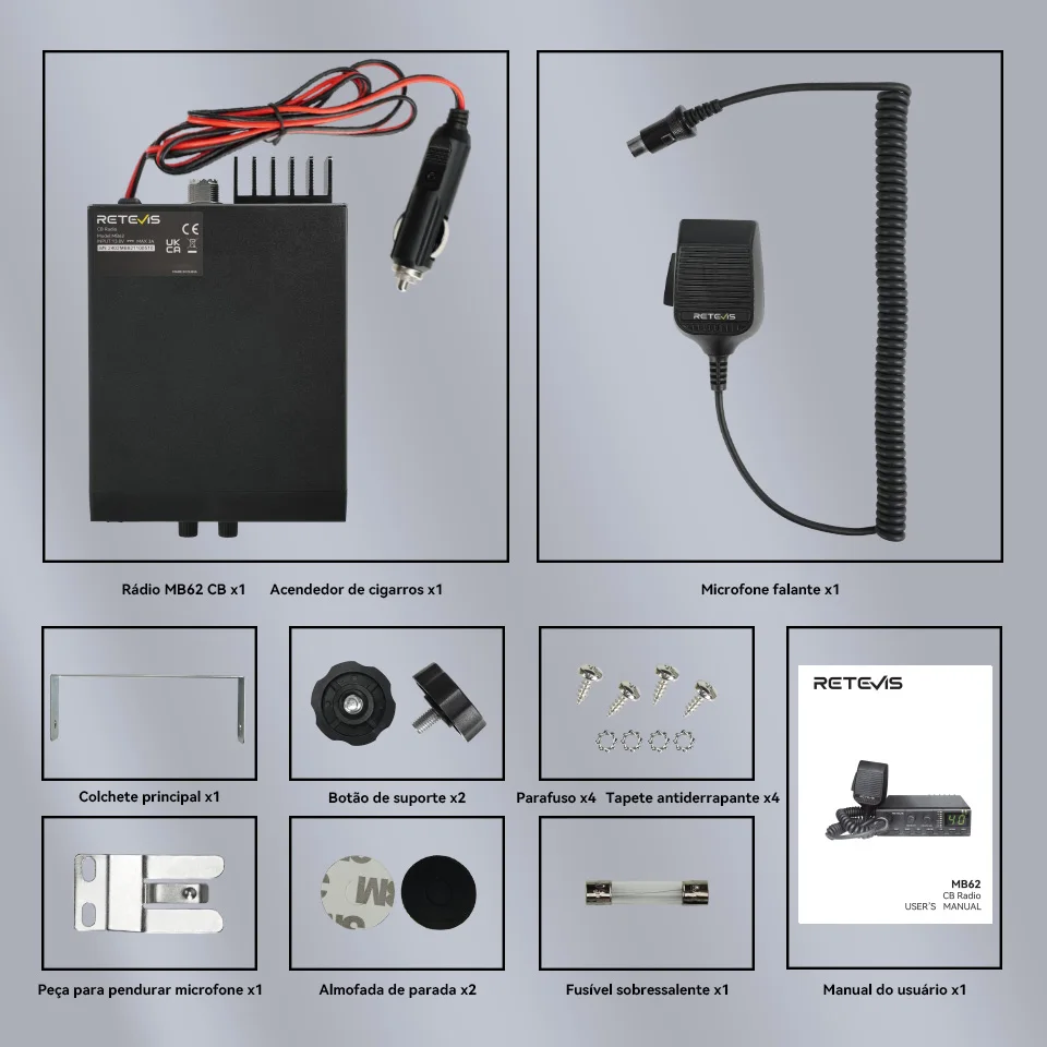 Retevis MB62 Comunicador de rádio CB para carro móvel AM/FM 27MHz Rádio CB portátil canal instantâneo 9/19 rádios de longo alcance para caminhantes