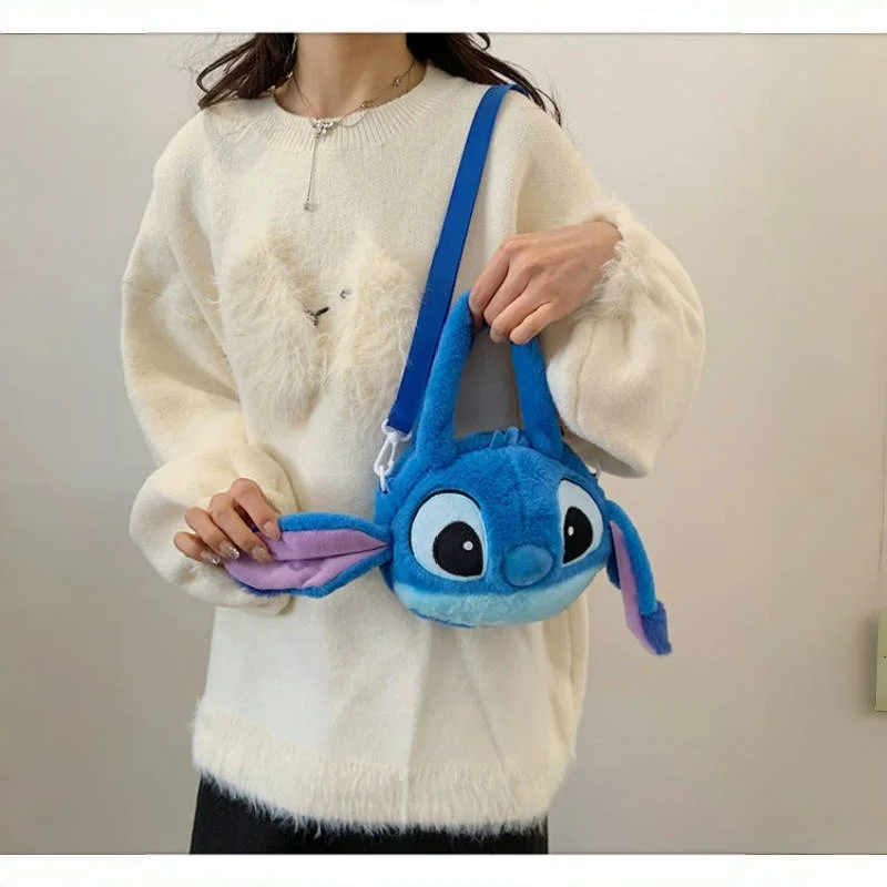 Borsa a tracolla in morbido peluche Disney Stitch Borsa a tracolla stile coreano carino con tracolla regolabile Kawaii Anime Regalo di medie dimensioni per le donne