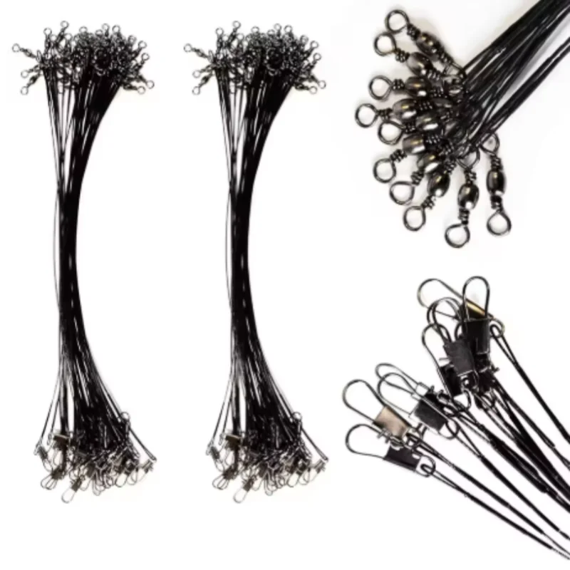 Lenza da pesca in acciaio anti morso Leader in filo d'acciaio con accessorio da pesca girevole Guinzaglio con nucleo in piombo Filo da pesca 15 cm 20 cm 30 cm