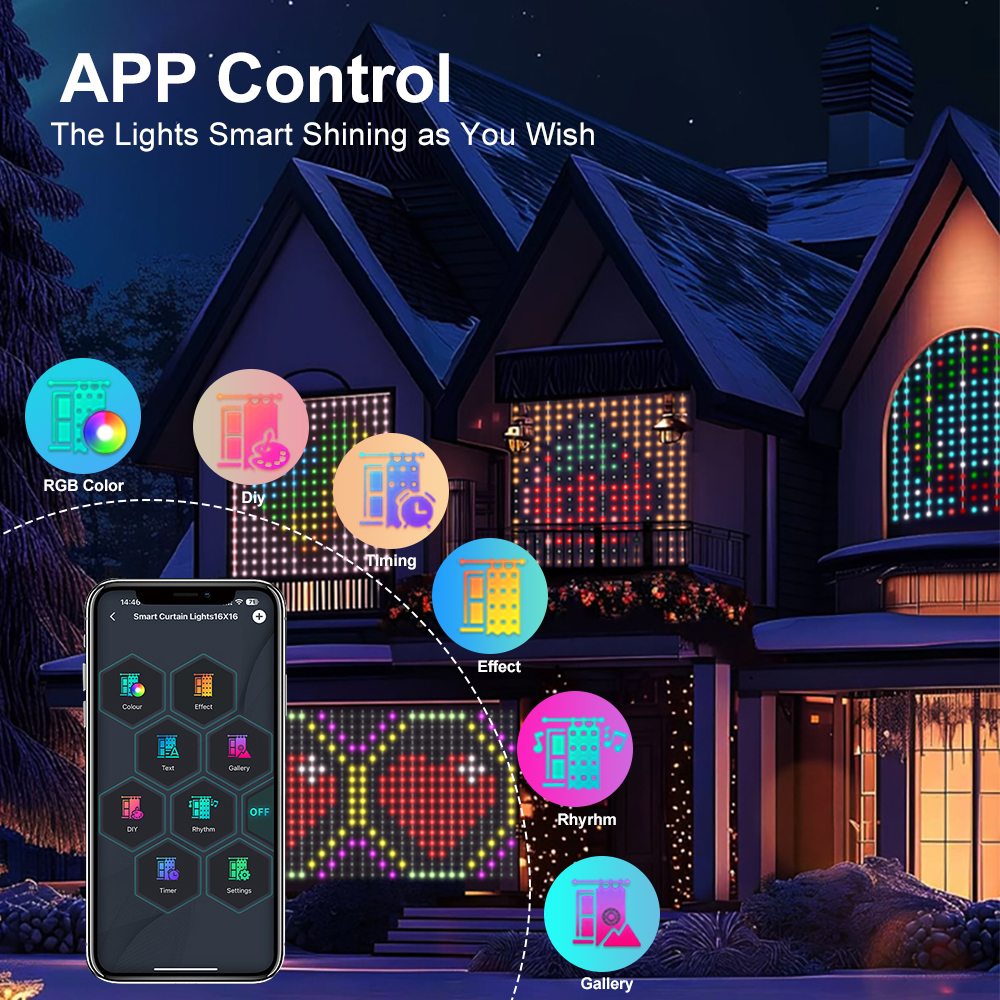 Smart LED Vorhang Nachtlicht APP Steuerung Farbwechsel Dynamische DIY Vorhang String Licht für Schlafzimmer Wohnzimmer Hintergrund Dekor
