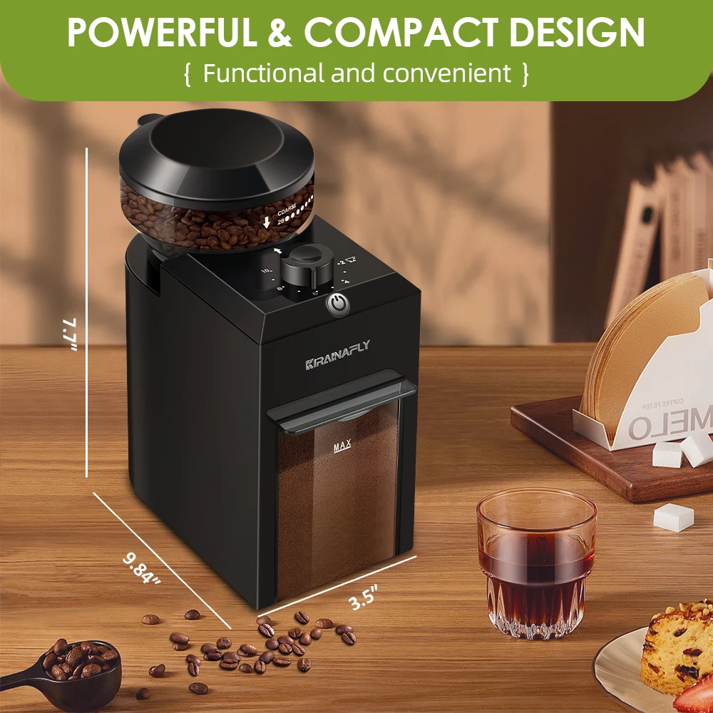 Moedor de café elétrico automático, moinho de rebarbas, moagem de grãos de café com 28 configurações de moagem para espresso, imprensa francesa, 2-12 copos