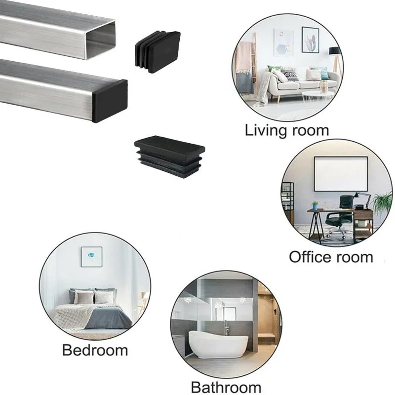 Black Rectangular Steel Pipe Plug 15~100mm Plastic Furniture Leg Anti Slip Feet Protector Pad Tube Blanking End Cap Inserts Bung