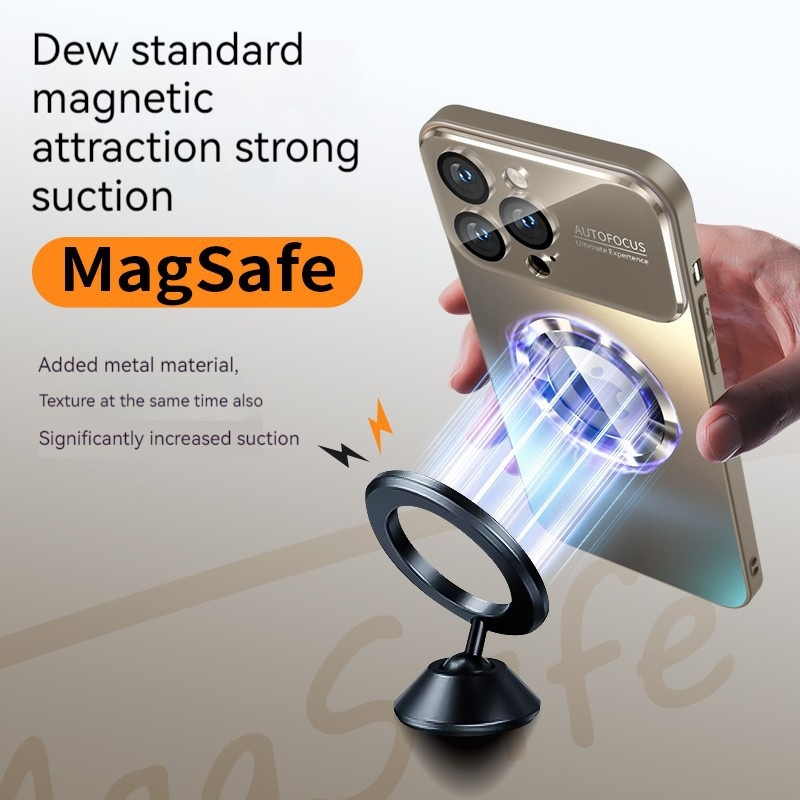 Capa de telefone magnética de janela grande elegante, para iPhone 16 15 14 13 Pro Max, com protetor de lente, capa de carregamento sem fio Magsafe