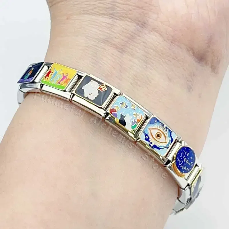 อิตาเลี่ยน Charm สร้อยข้อมือสแตนเลสทิวทัศน์สดเล่น DIY Splicing โมดูล 9 มม.โซ่เครื่องประดับสําหรับผู้หญิงผู้ชายส่วนบุคคล