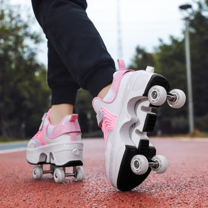 Neue Kinder-Skates mit vier Rädern für Männer und Frauen mit Bremsrollschuhen, verformte 4-Rollschuhe für Studenten, Montage-Rollschuhe