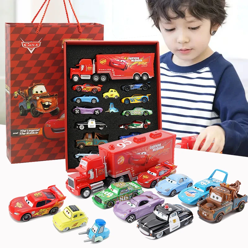 Disney Pixar Cars McQueen Mater Mack Uncle Truck Alloy Diecast Car 1:55 Model Radiator Springs Town 15/13/8 Pcs Car Boxes Gift