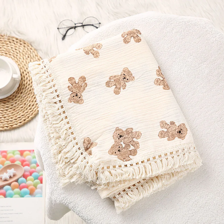 Simpatico orso mussola quadrati coperta per bambini in cotone per neonato plaid neonato fasciatoio coperta accessori per neonati letto trapunta estiva