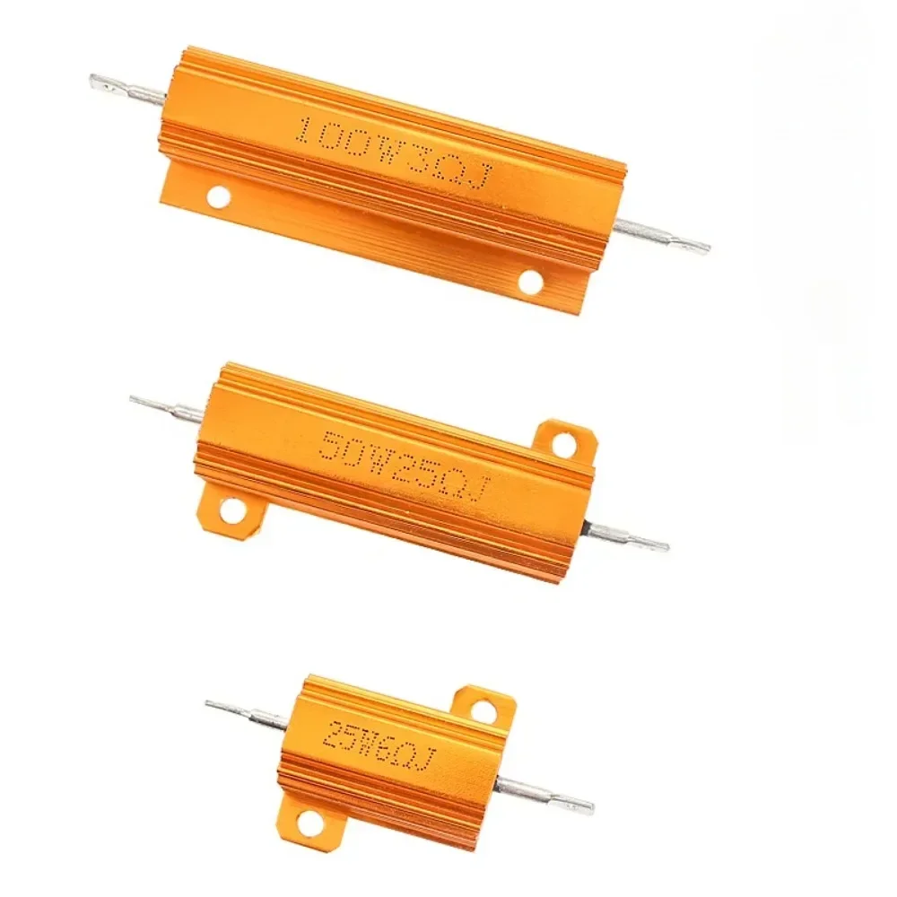 2 uds 100W 50W 25W 10W potencia de aluminio 0,1 ~ 1 Kohm carcasa de Metal resistencia bobinada resistencia de carga 0,1ohm 3ohm 50ohm