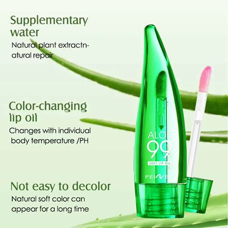 Bálsamo labial com mudança de temperatura de aloe vera 99%, anti-secura, hidratante de longa duração, produto líquido transparente para cuidados com os lábios