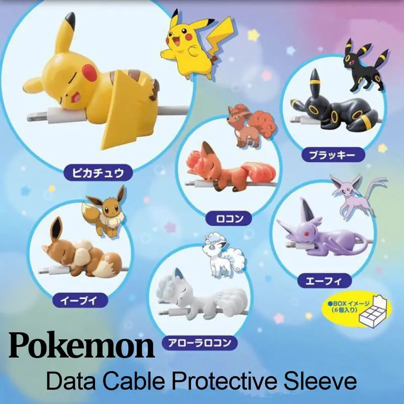 Pokémon Pikachu Dados Cabo Luva Protetora, Figura dos desenhos animados Fivela, Cabo de carregamento USB Rosca, Mordida Brinquedos Capa Protetora, Moda