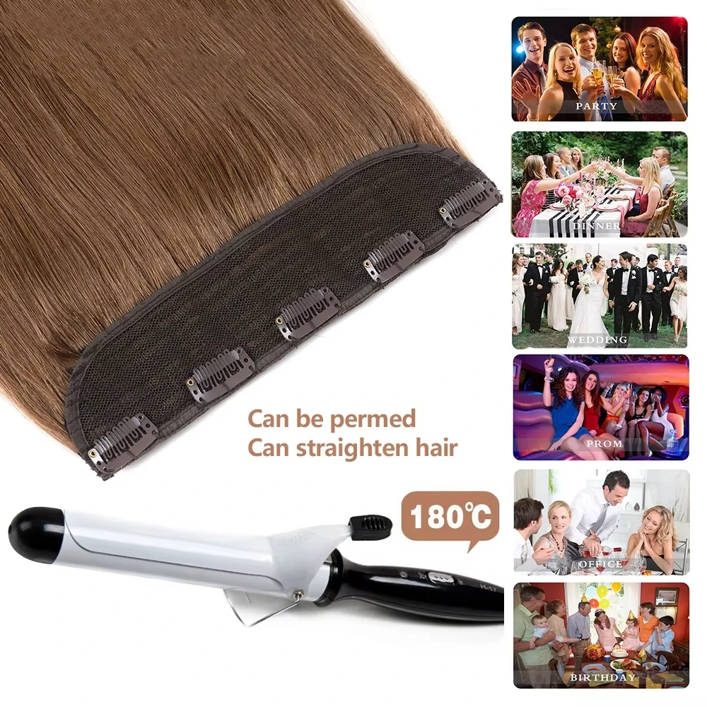 # 6 lichtbruine bot rechte clip-in hairextensions 1 stuk 5 clips volledig hoofd eendelige clip-in human hair extensions 100 g/set