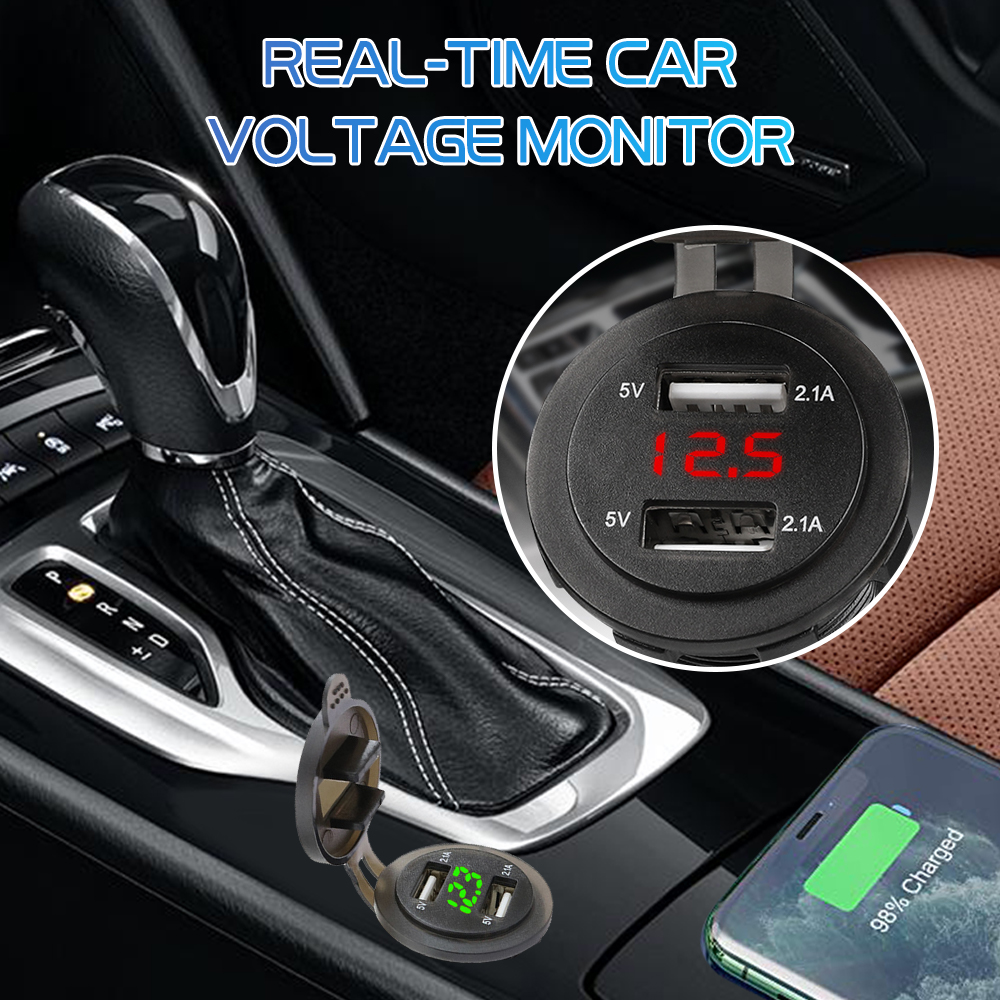4.2A/5V Dual USB Car Charger Socket Waterproof Fast Charge Adapter Power Outlet With Voltmeter For Car Marine Motorcycle
