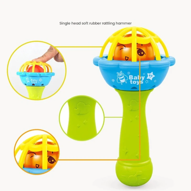 ​ ​ Brinquedo de chocalho sensorial infantil, brinquedo de desenvolvimento de fácil aderência para bebês, mordedor educacional montessori para recém-nascidos ​