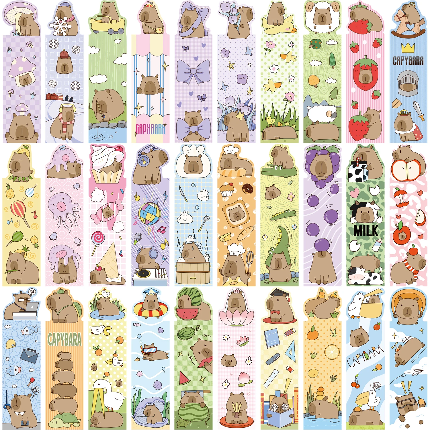 30pcs Capybara บุ๊คมาร์คสําหรับผู้อ่านกระดาษทนทานเหมาะสําหรับคนรักหนังสือน่ารักทุกวันอุปกรณ์สํานักงาน