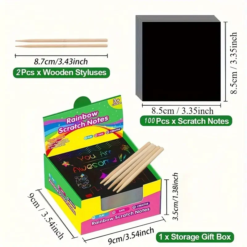 100 hojas de cajas mágicas para notas, Mini notas artísticas para rascar arcoíris, suministros artísticos hechos a mano para fiestas DIY