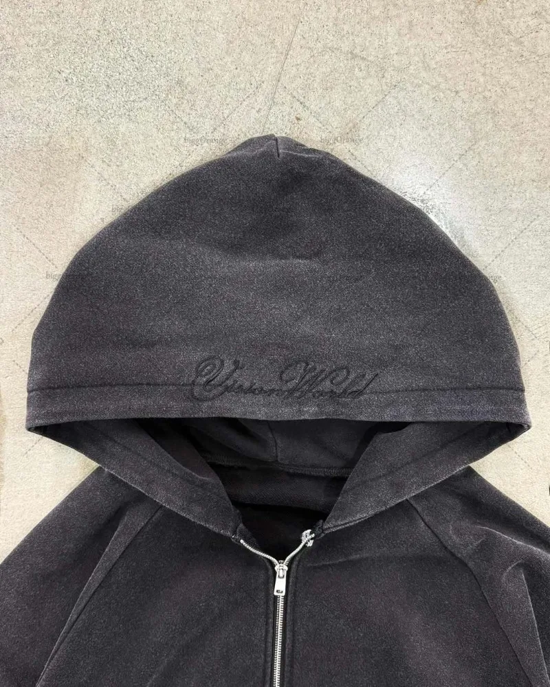 Y2k harajuku gótico carta impressão retro moda masculina e feminina moletom com capuz hip-hop estilo punk preto moletom com zíper de grandes dimensões