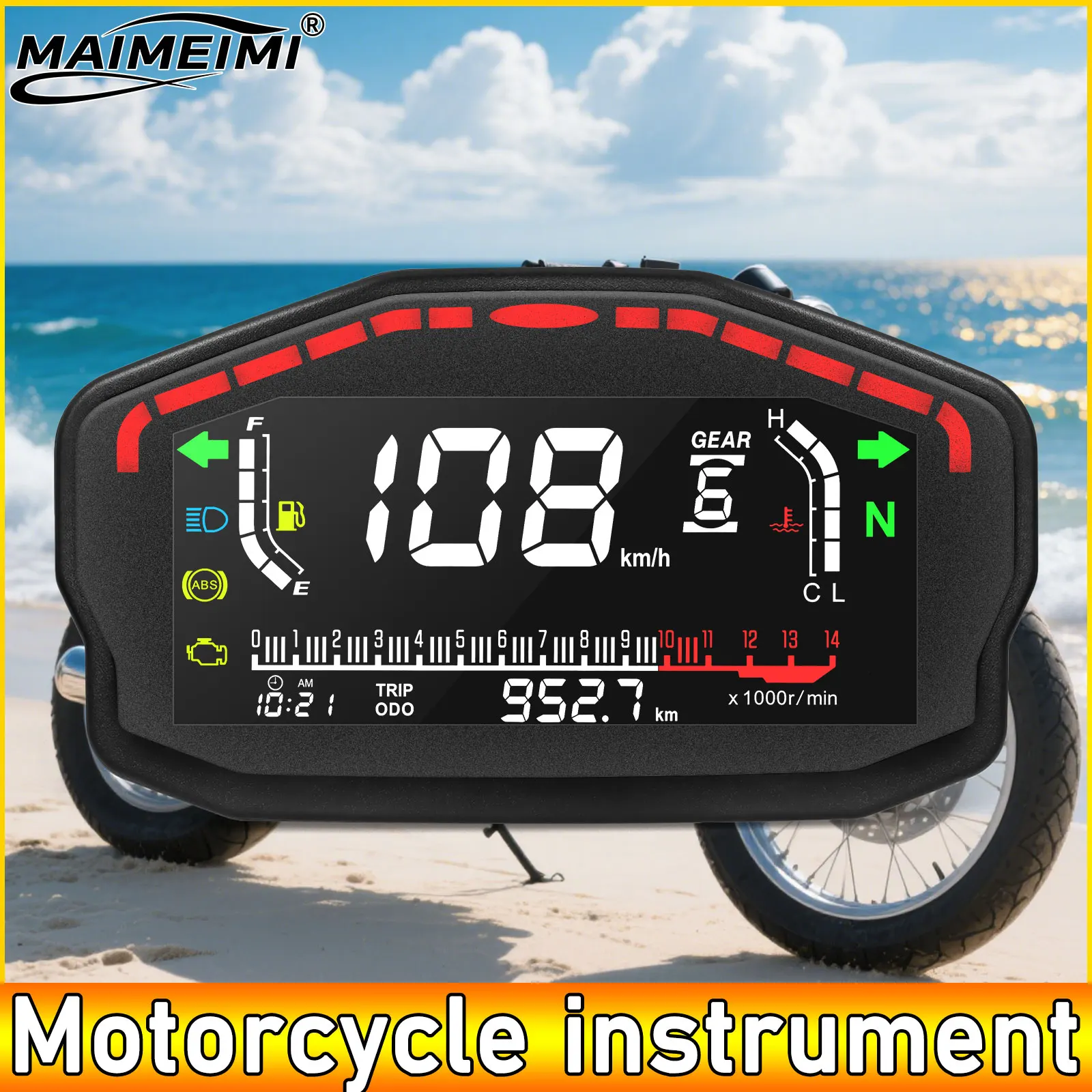 AD Motorrad modifiziertes Instrument + Geschwindigkeitssensor Motorrad Tachometer Drehzahlmesser LCD Meter Geschwindigkeit Kraftstoffzähler Kilometerzähler Messgerät