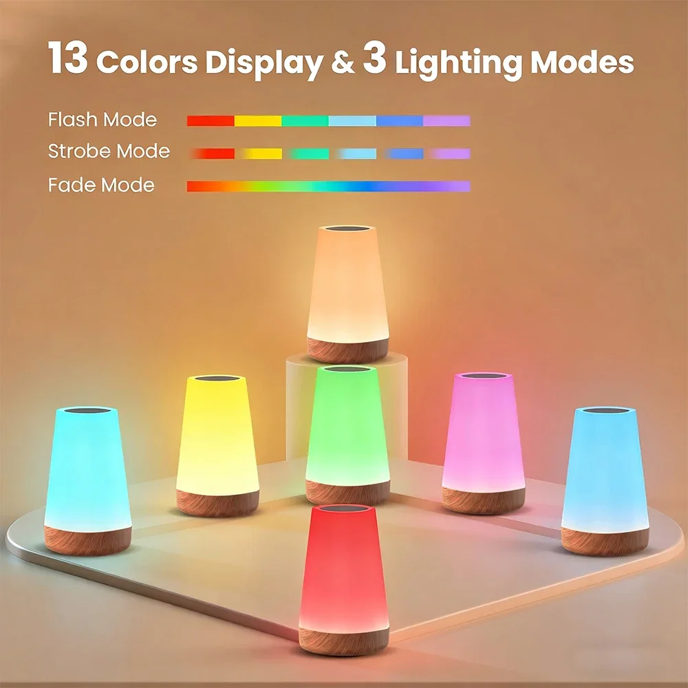 13 cores led mudando luz noturna controle remoto toque usb recarregável rgb noite lâmpada regulável portátil mesa lâmpada de cabeceira