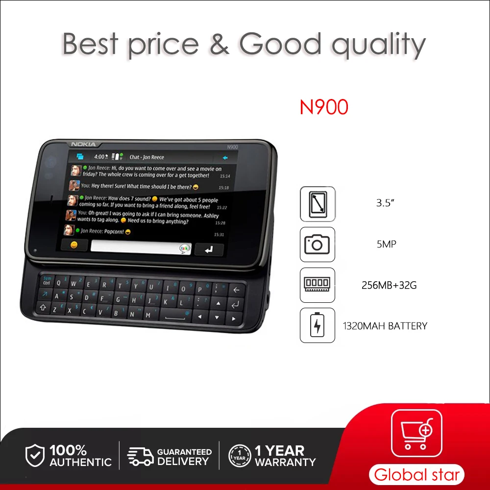 Original Unlocked N900 Mobile Phone English Keyboard Made in Finland Free Shipping