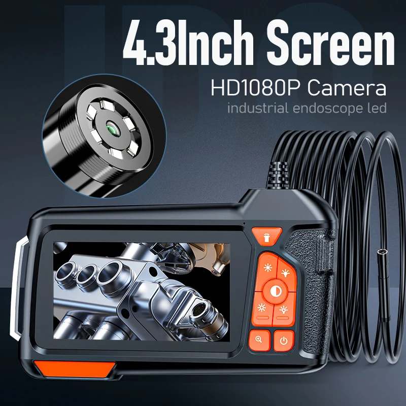 Cámara endoscópica de mano Digital LCD HD de 4,3 pulgadas con luz P67 cámara de serpiente impermeable para pared de drenaje HVAC automotriz