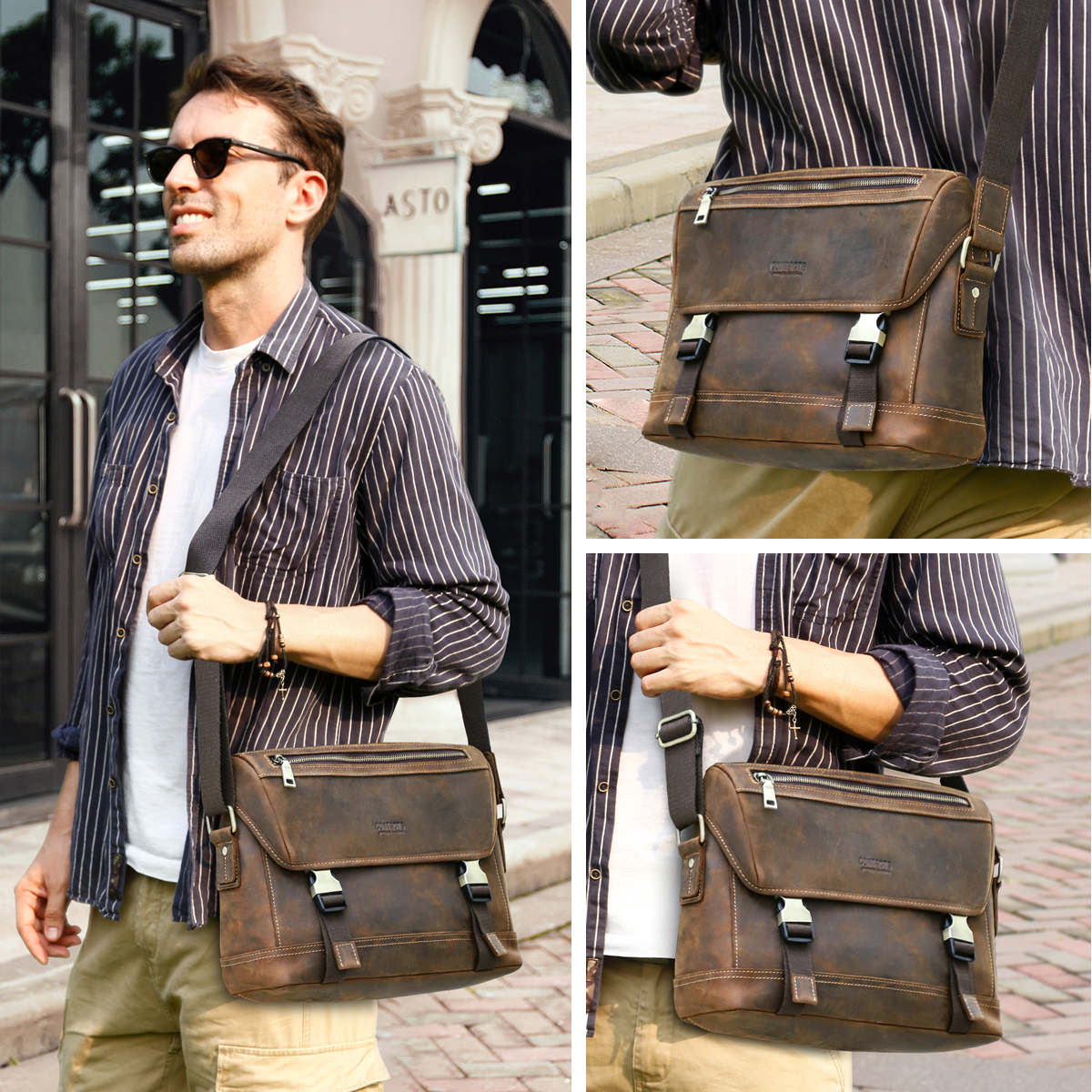 Genuine Leather Flap Shoulder Messenger Bag For Men Cross Body Small Briefcase Male Office Document for iPad Pro 13 12.9 inch