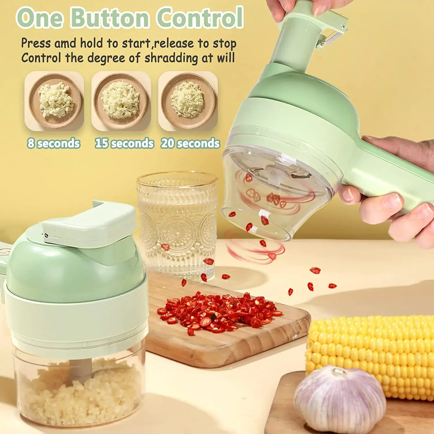 Juego de cortador de verduras eléctrico 4 en 1, triturador de ajo eléctrico inalámbrico de mano, picadora de alimentos, máquina picadora de carne, rebanada de pelado de alimentos 4I