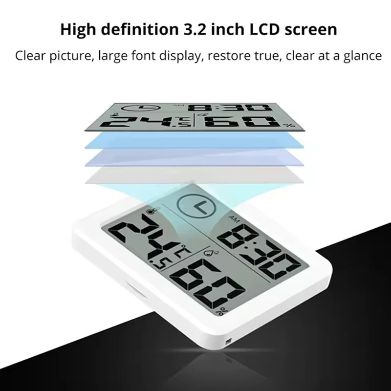 Thermohygrometer Ultra-thin Simple Smart Home Electronic Digital Thermometer Hygrometer LCD Digital Wall Clock