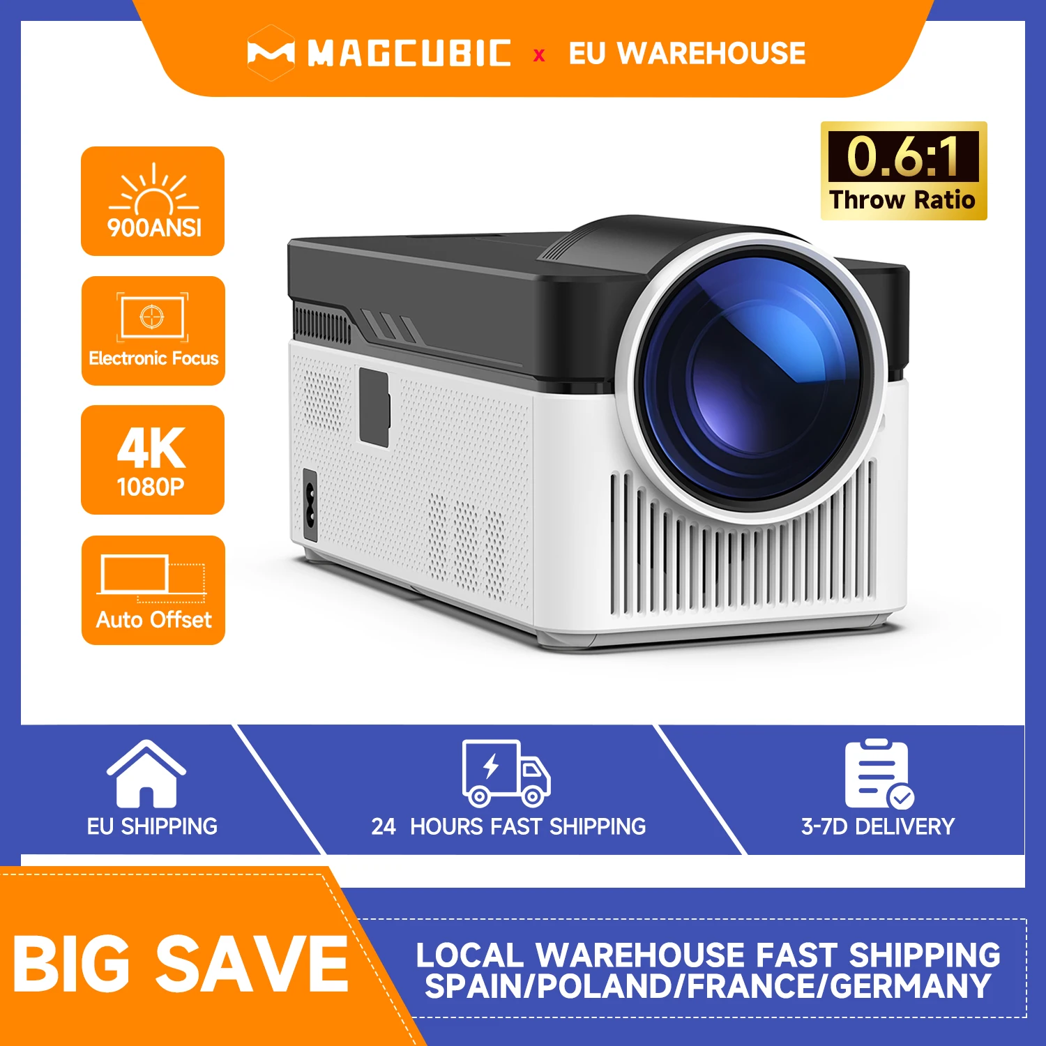Magcubic 900ANSI HY450 Proiettore 8K 4K Nativo 1080P Ultra Short Throw Allwinner H716 Offset automatico BT5.4 WIFI6 Assistente vocale