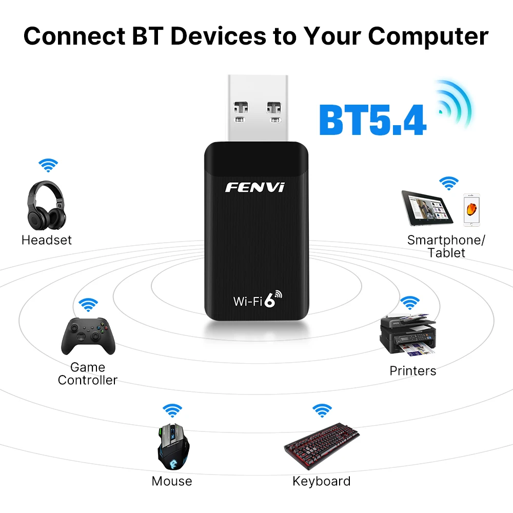 Fenvi WiFi 6 AX900 USB Bluetooth 5.4 Адаптер 2 в 1 Dongle Двухдиапазонный 2,4G 5G USB WiFi Сетевая карта Беспроводной приемник Драйвер Бесплатно