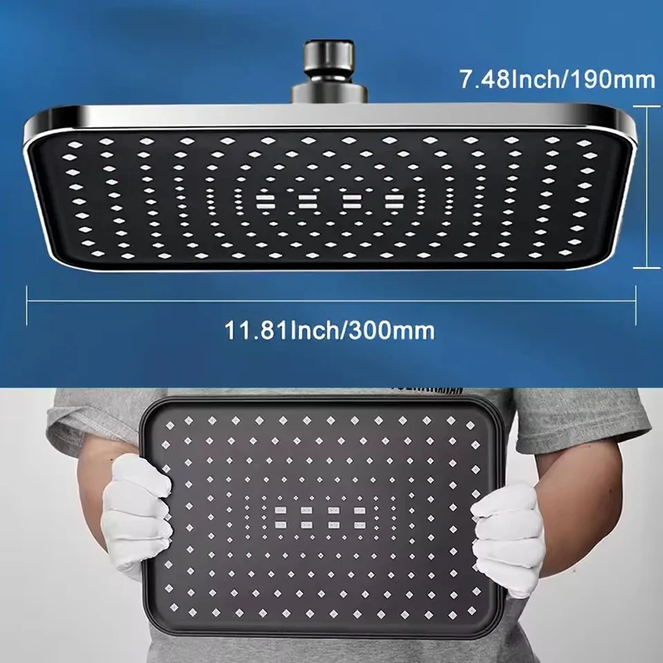 Cabeça de chuveiro de chuva de alta pressão ABS de 12 polegadas para banheiro 360 °   Acessórios de banheiro para economia de água com bico anti-entupimento de ângulo ajustável