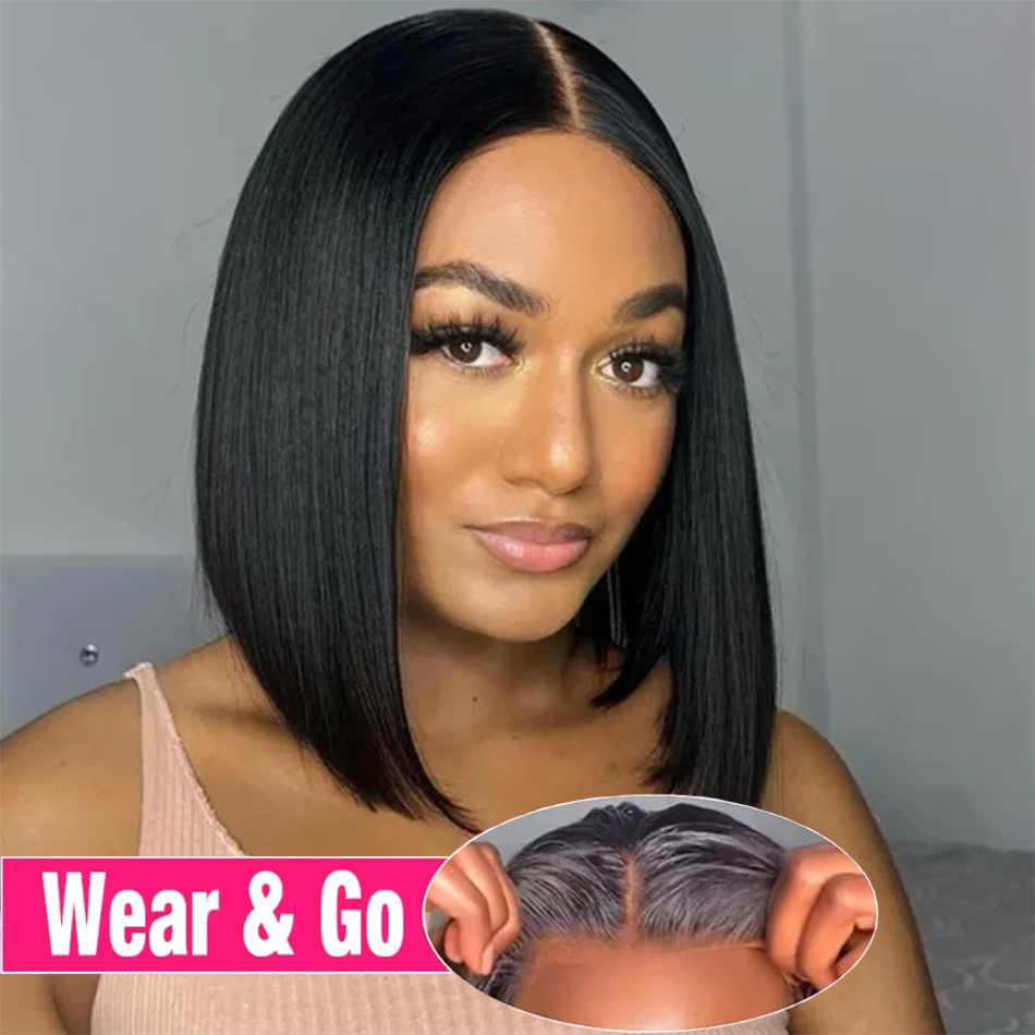 Wear And Go Straight Bob Дешевые парики Кружевные фронтальные парики из натуральных волос 100% бразильские бесклеевые короткие парики боб для женщин Плотность 180%