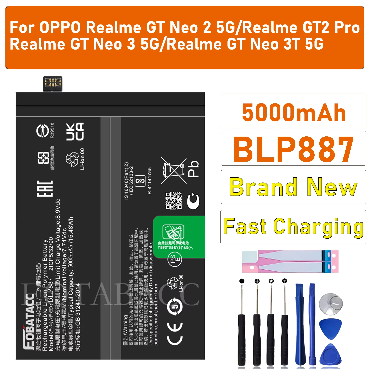 EOTABACC 100% New Original BLP887  Battery For OPPO Realme GT Neo 2 5G/Realme GT2 Pro /Realme GT Neo 3 5G Battery +Tools