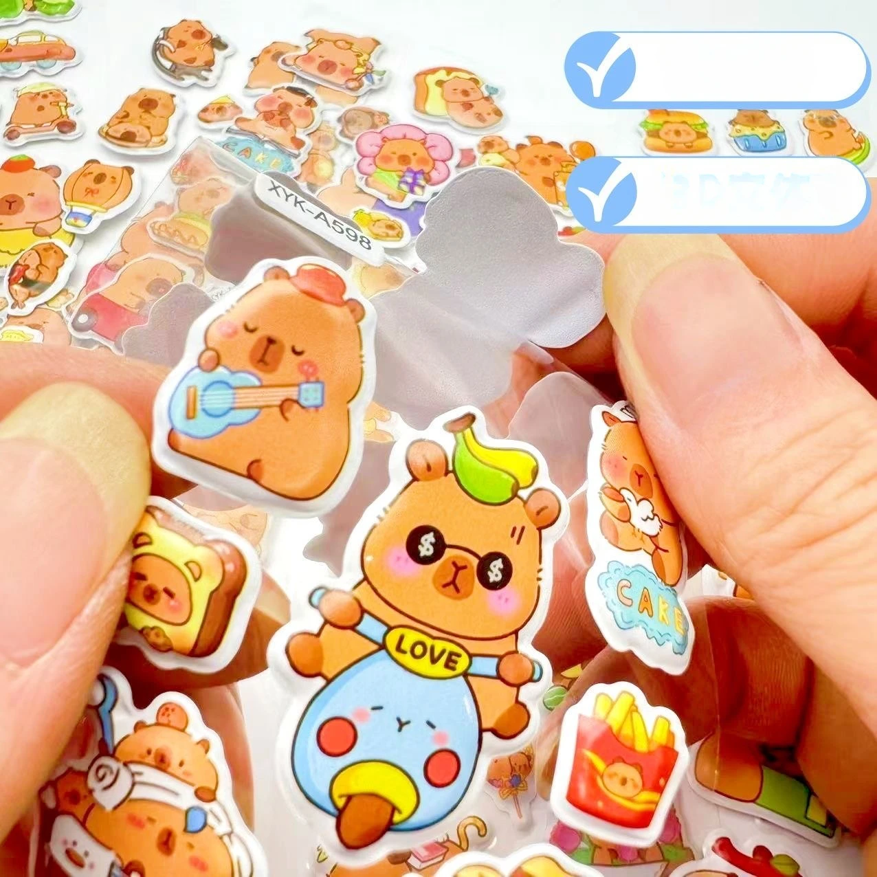 12 แผ่นน่ารัก Capybara สติกเกอร์ Kawaii 3D สามมิติสติกเกอร์อะนิเมะการ์ตูนไม่มีการทําซ้ําเด็ก DIY ของเล่นสติกเกอร์