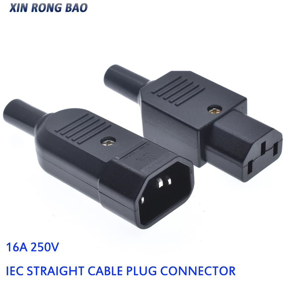 16A 250V IEC Cáp Thẳng Đầu Cắm C13 C14 Nữ Nam Cắm Rewirable Kết Nối Nguồn 3 Chấu AC Ổ Cắm công Nghiệp Cắm BK