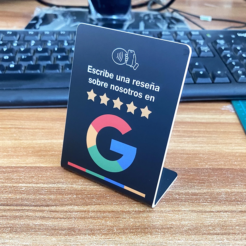 Soporte de grifo NFC de 3 "X4", alemán, francés, español, inglés, versión 4, revisión de Google, soporte NFC, pantalla de mesa NFC para restaurante