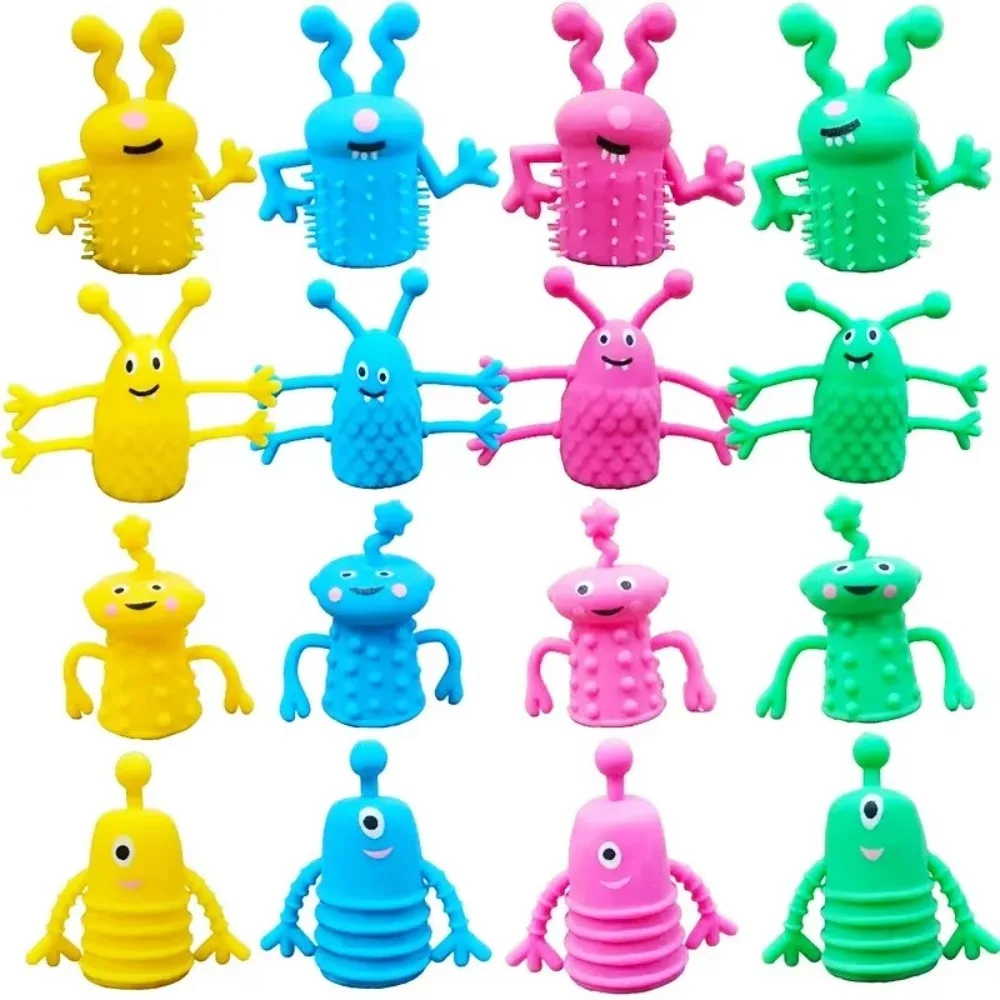 10pcs Funny Soft Rubber Finger Topper Toy Soothing Doll Stretchy Finger Puppet Mini Cartoon Dinosaur Fidget Toy