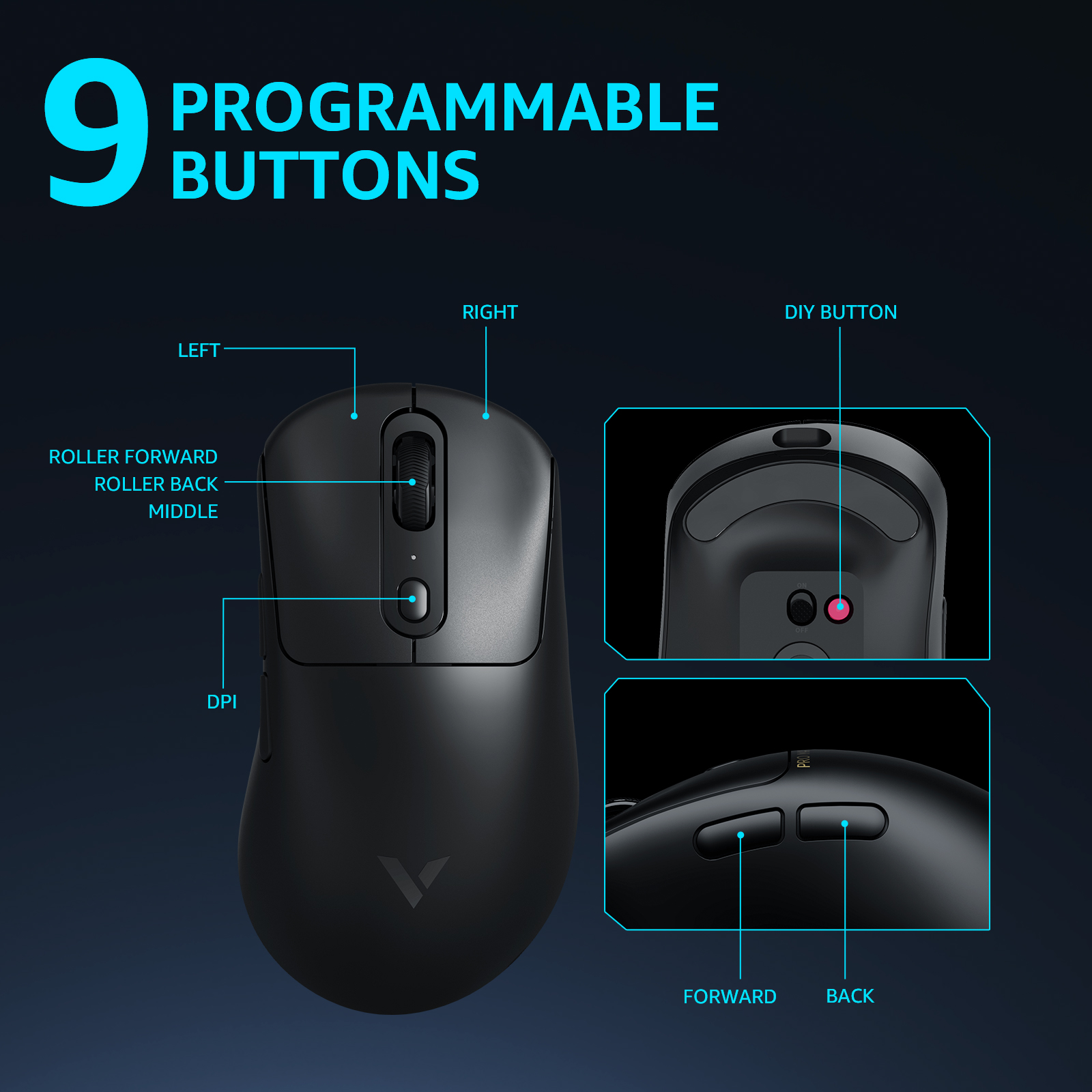 Rapoo-ratón inalámbrico para juegos VT3Pro, 59g, ligero, 8KHz, velocidad de orollamiento, 26000DPI, 9 botones programables, Sensor óptico definitivo