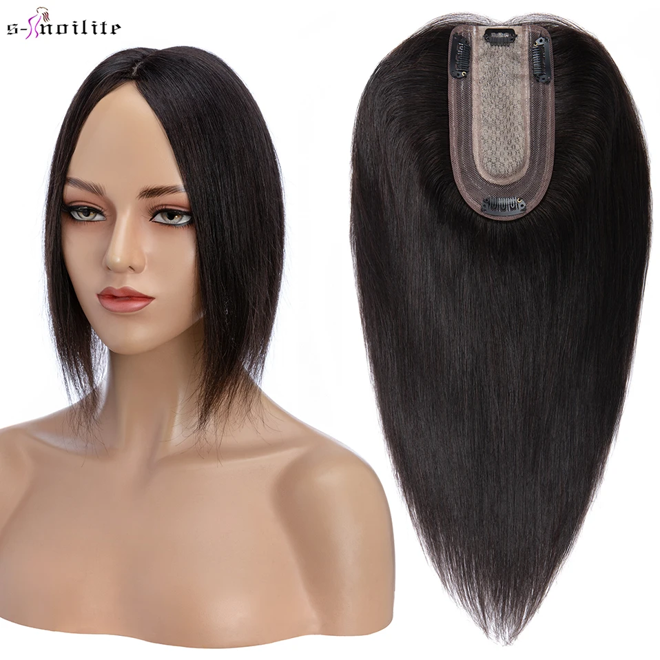 S-noilite cheveux Toppers 7x13 cm femmes Topper pince à cheveux perruque de cheveux naturels 100% cheveux humains pour les femmes soie Base pince dans l'extension de cheveux