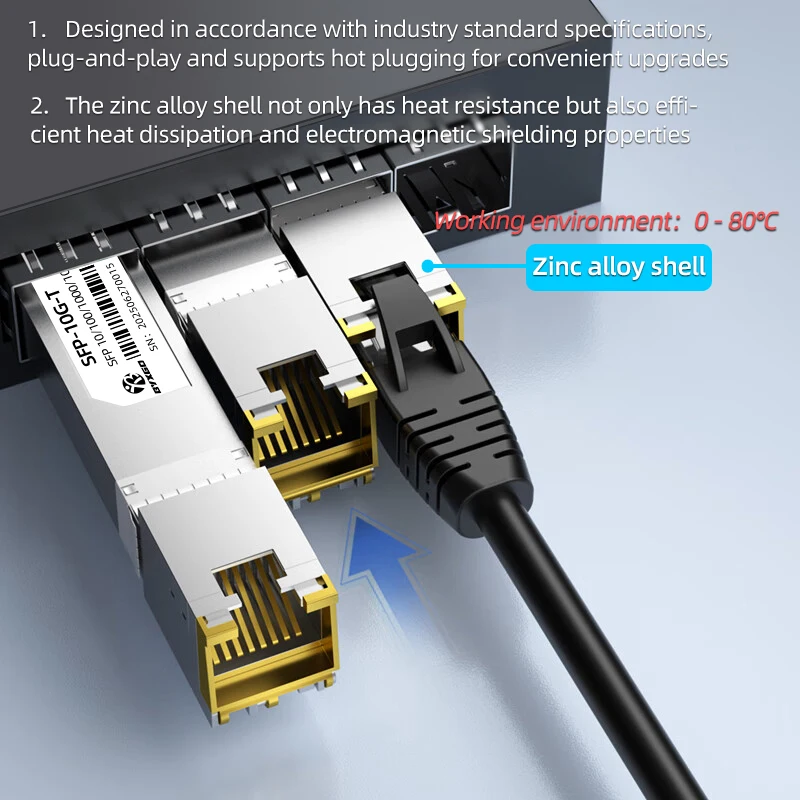 Modulo RJ45 SFP Velocità adattabile Plug and play 10GBASE-T SFP+ Per Cisco/Ubiquiti/Dell, SFP in rame 1G/10G per Switch/Router/Server