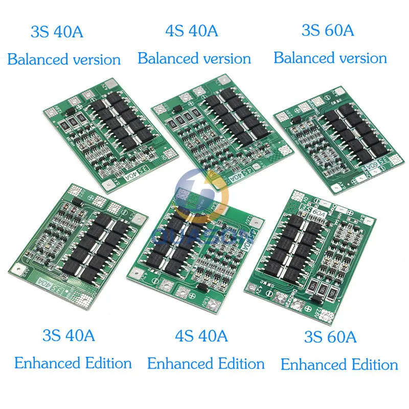 3S/4S 20 40A 60A Li-Ion ลิเธียมแบตเตอรี่ชาร์จป้องกัน18650 BMS เจาะมอเตอร์11.1V 12.6V/14.8V 16.8V เพิ่ม/Balance