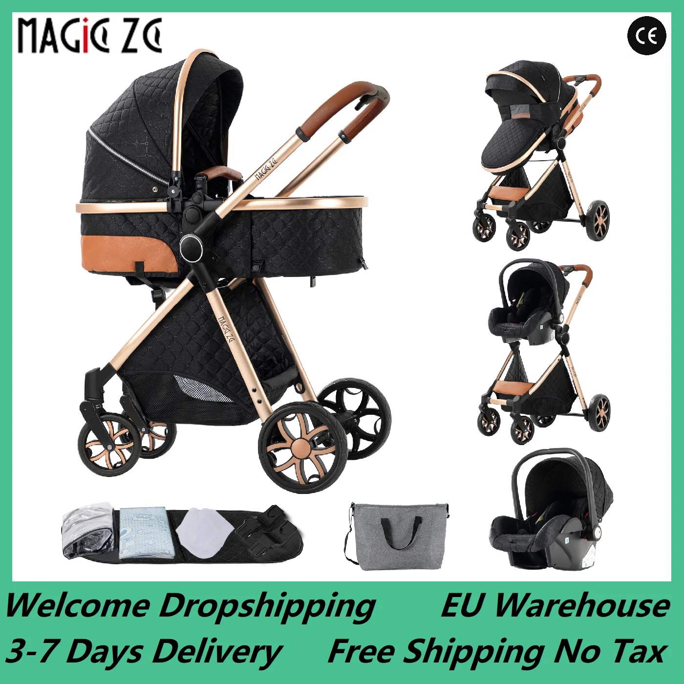 3-in-1-Kinderwagen, Baby-Hochlandschaft, leichte Kinderwagen, Reisesystem, Wagen für Neugeborene, Pushichair, Autositz, Kinderwagen