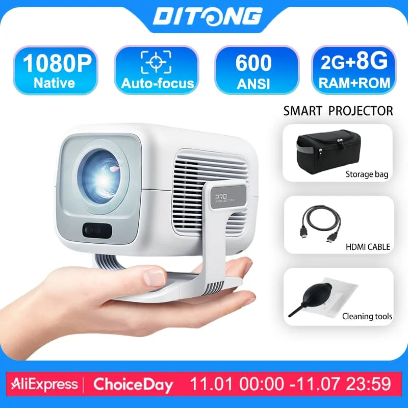 DITONG X3Plus HD proyector nativo 1080P compatible con 4K WIFI6 BT5.4 Android mini proyector portátil led proyector de vídeo de cine en casa