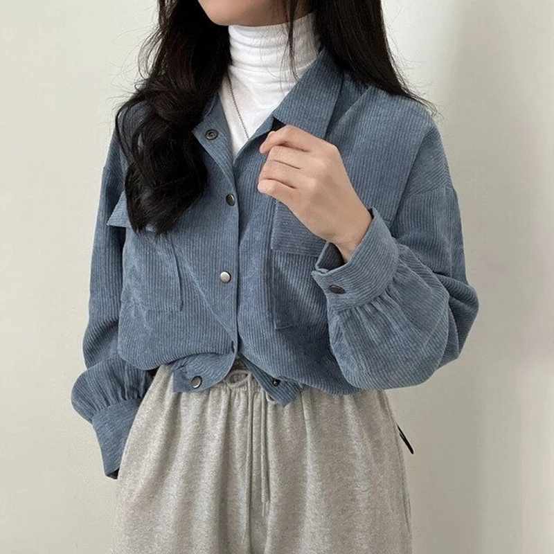 Rimocy chique bolsos manga longa blusa recortada para mulheres veludo cordão jaqueta curta mulher coreano selvagem cor sólida casacos