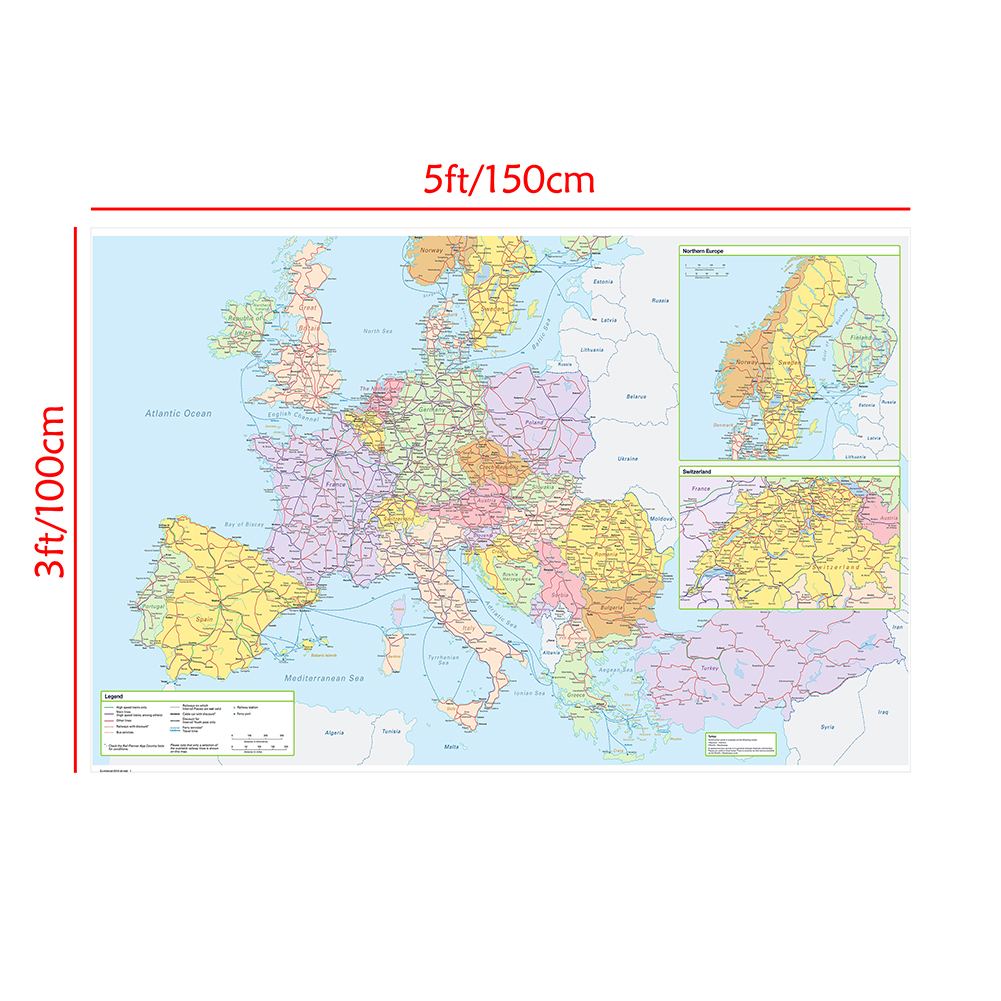 La mappa del percorso dei trasporti dell'Europa con dettagli Tela non tessuta Pittura Poster da parete Decorazioni per la casa Materiale scolastico 150 * 100 cm