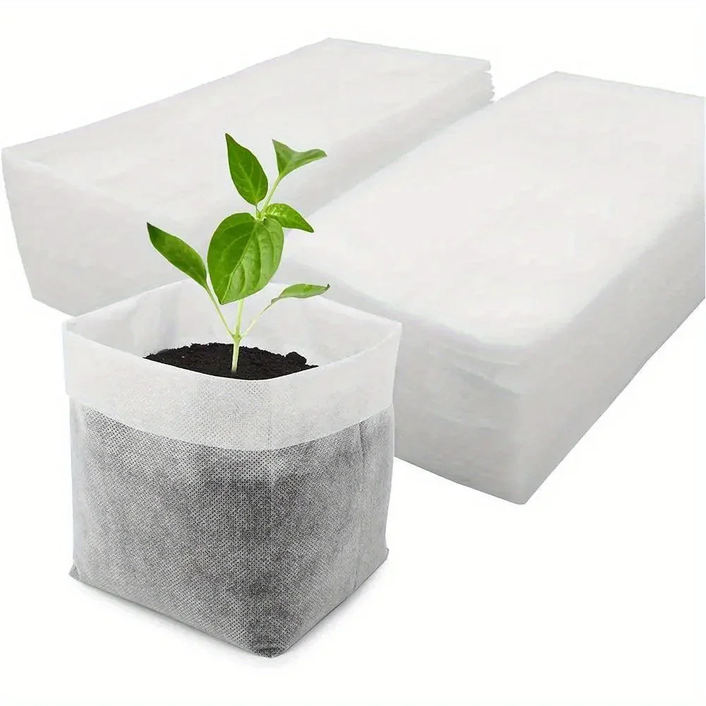 Sacchetti per vivaio biodegradabili da 100 pezzi, sacchetti per piante in tessuto non tessuto, sacchetti per piante in vasi per piantine in tessuto, forniture per giardino domestico