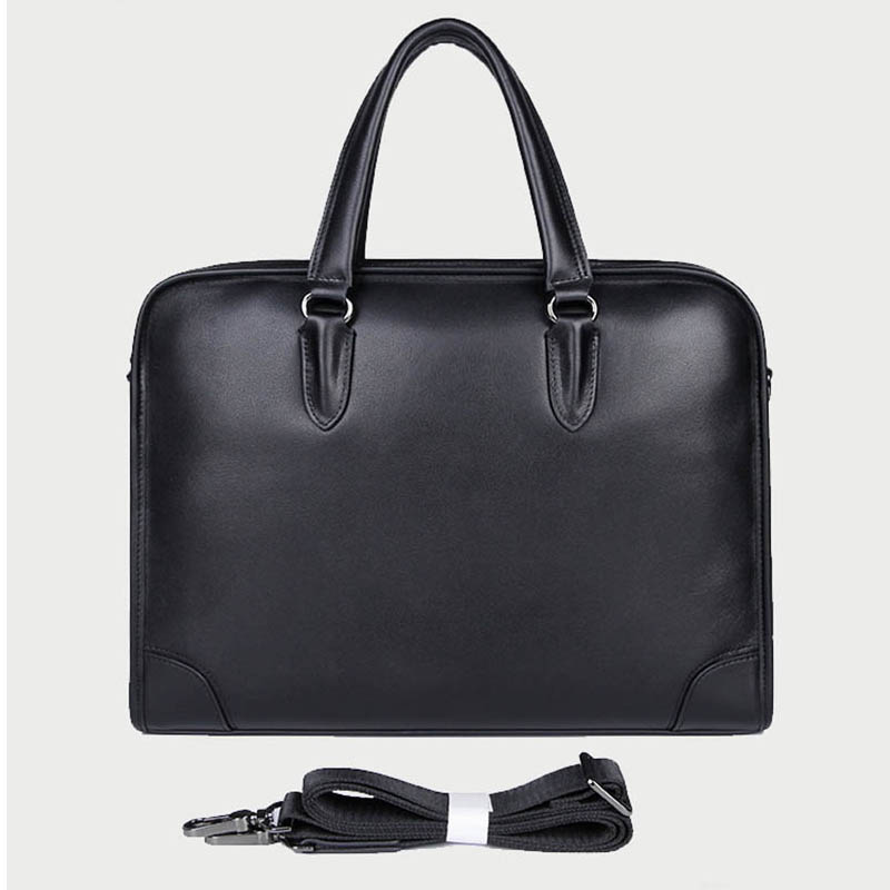 Men Business Briefcase Black Genuine Leather 14" Laptop Handbag Cowhide Shoulder Messenge Bag For Male PC Daily Work Tote