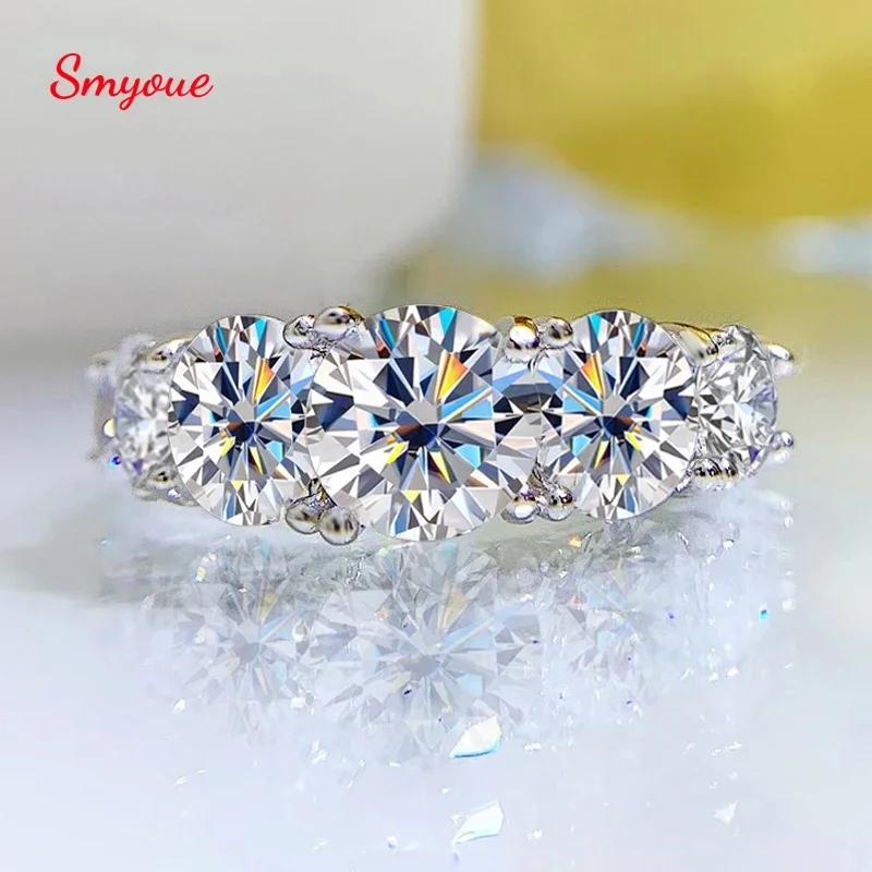 Smyoue 18K Mạ 3.6CT Tất Cả Moissanite Cho Nữ, Nhẫn Nữ 5 Viên Đá Lấp Lánh Cưới Kim Cương Ban Nhạc S925 Mặt Dây Chuyền Trang Sức Bạc GRA