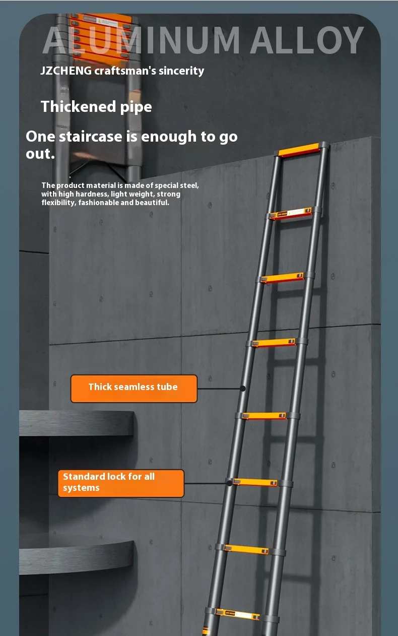 Escalera recta multifuncional moderna de aleación de aluminio, escalera plegable telescópica para el hogar, junta en espiga para ingeniería